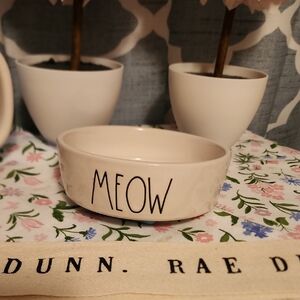 Rae Dunn Cream 'Meow' Cat Bowl